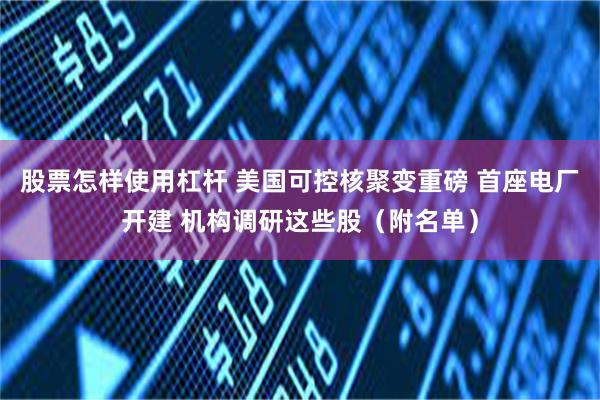 股票怎样使用杠杆 美国可控核聚变重磅 首座电厂开建 机构调研这些股（附名单）